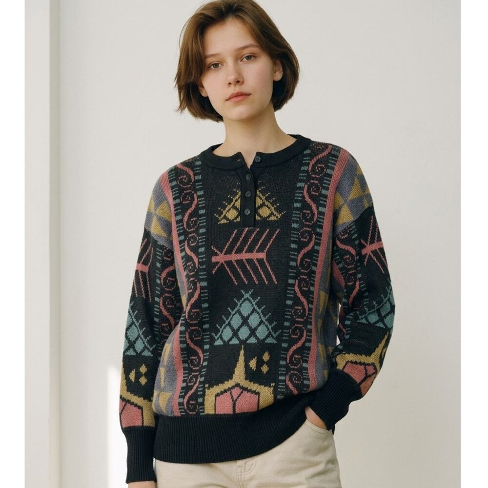 knit sweater S vintage 80s Mondi GrandpaCore southwestern Throwback Inde Sleaze